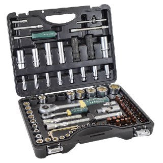 Гедоре 94 + 6 части CR-V, комплект вложки и аксесоари 1/4" и 1/2", ROCKFORCE RF-4941-5 PREMIUM